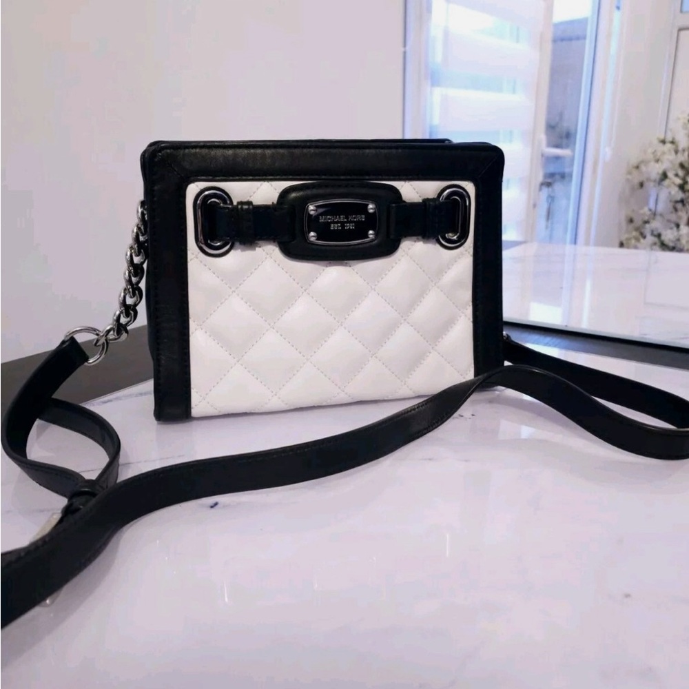 Michael Kors Quilted Leather Black and White Crossbody Bag